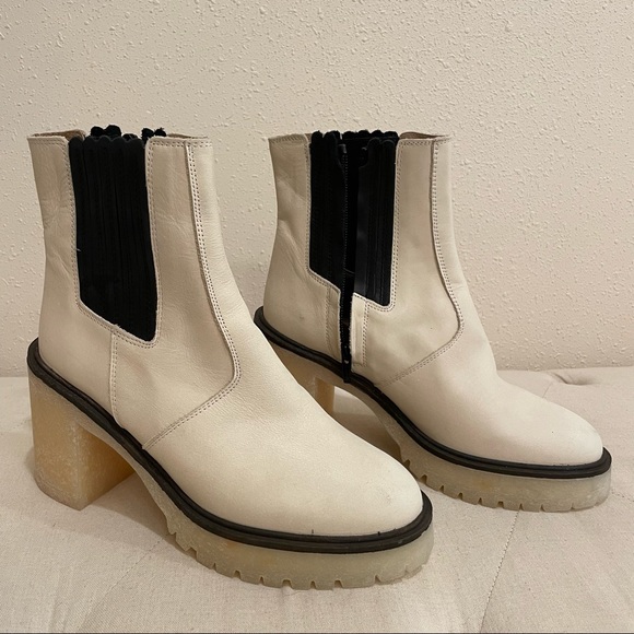 Free People James Leather Block Heel Chunky Lug Sole Chelsea Booties - Picture 3 of 8